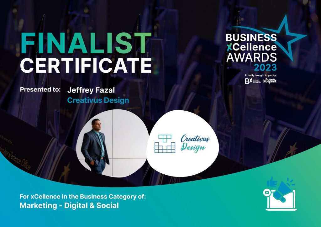 Triumphant Success: Jeffrey Fazal Receives Finalist Certificate at Business xCellence Awards 2023
